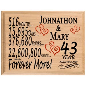 43 Year Anniversary Gift PERSONALIZED 43rd Anniversary Gifts for Him Her Husband Wife Couple