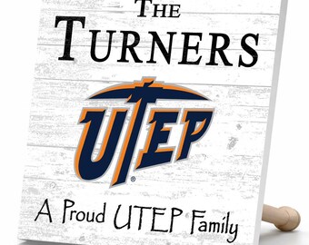 UTEP Miners Proud Family Sign - Personalized Family Name Wood Plaque - Officially Licensed Square Decor