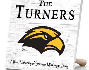 Personalized Southern Miss Golden Eagles Family Wood Plaque