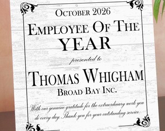 Employee of the Year Award Plaque – Personalized Recognition Gift with Name, Company, Message & Date