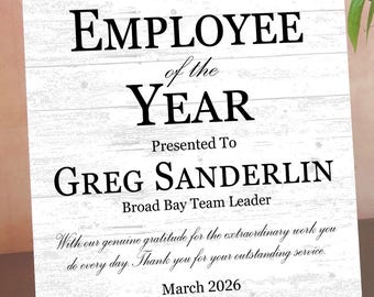 Employee of the Year Award Plaque – Personalized Recognition Gift with Name, Title, Message & Date