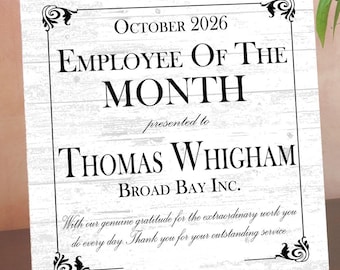 Employee of the Month Award Plaque – Personalized Recognition Gift with Name, Company, Message & Date