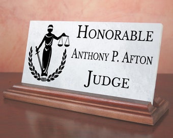 Judge Desk Name Plate Gift Custom Personalized Office Nameplate For Judges -- For Desk Or Shelf - Solid Marble