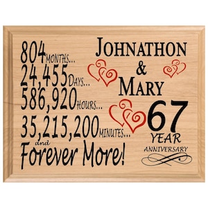 Personalized 67th Anniversary Gift – Custom Wood Keepsake for Husband, Wife, or Couple