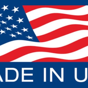 May include: A blue rectangle with a red, white, and blue American flag and the text "MADE IN USA" in white.
