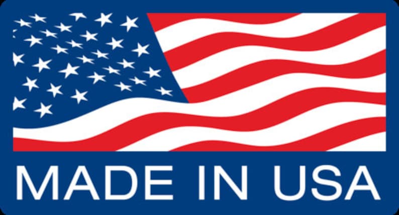 May include: A blue rectangle with a red, white, and blue American flag and the text "MADE IN USA" in white.