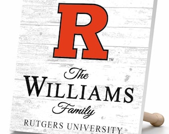 Personalized Rutgers Family Name Sign – Custom RU Wood Wall Decor – Alumni Gift