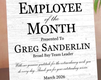 Employee of the Month Award Plaque – Custom Recognition Gift with Name, Title, Message & Date