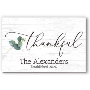 Personalized Family Name Sign: Thankful Rustic Wood Decor