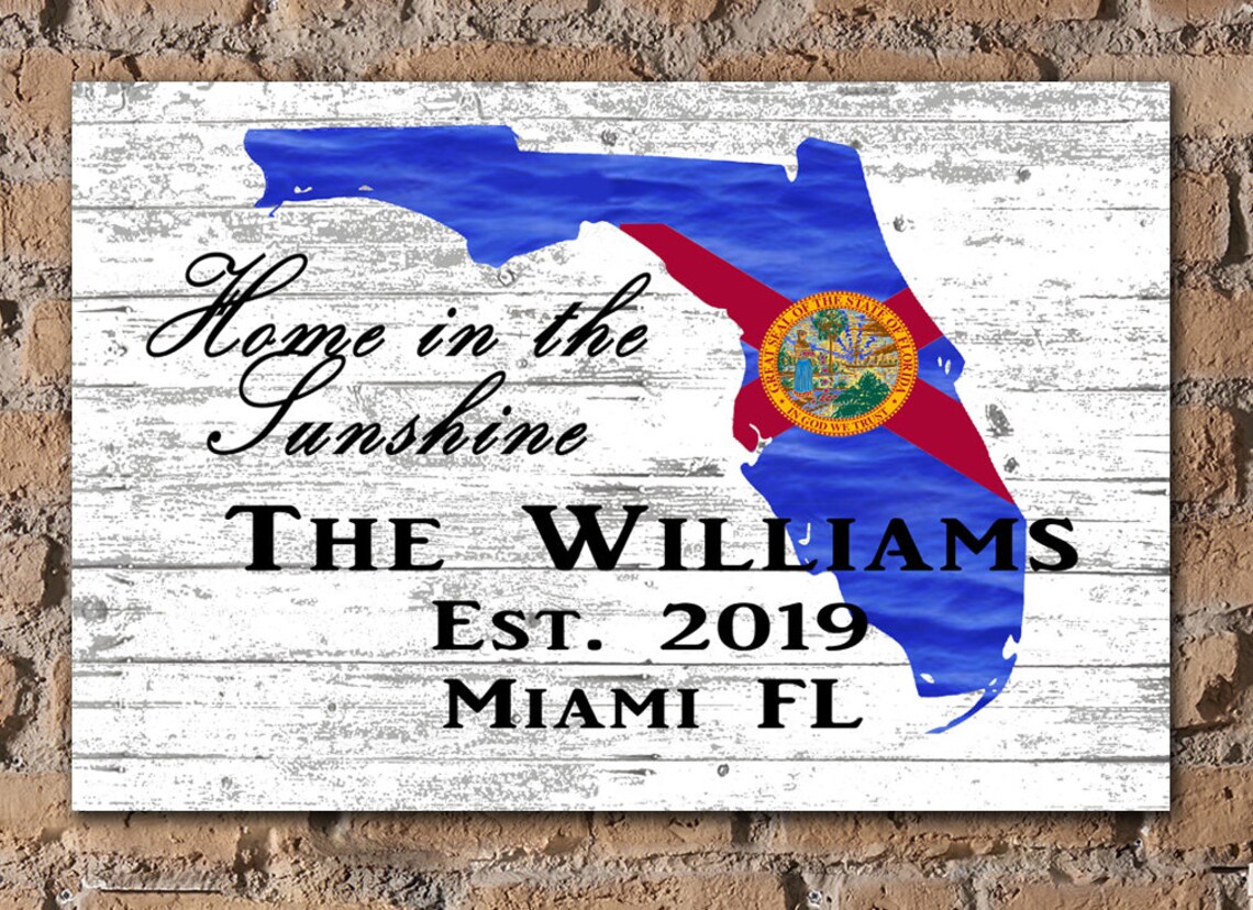 Personalized Florida Home Sign Rustic Style Customized New Etsy