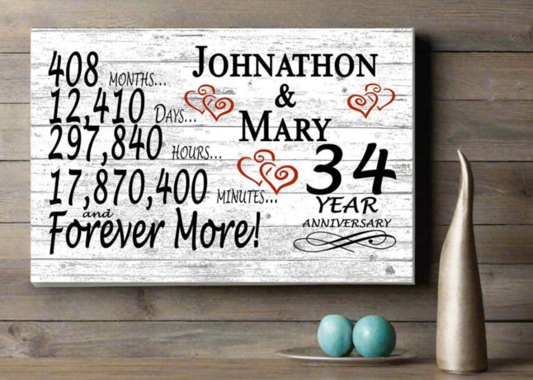 Personalized 34th Anniversary Sign - Solid Wood - Etsy