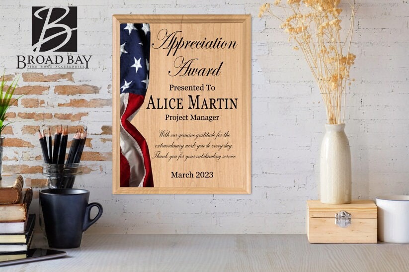 Appreciation Award Plaque: American Flag Design, Military Retirement or ...
