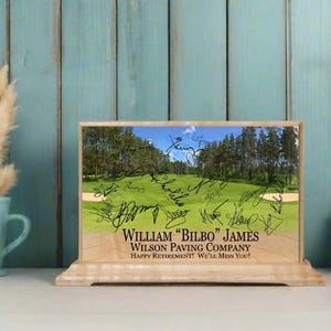 Personalized Golf Retirement Gift Plaque: Signable Maple Wood Decor