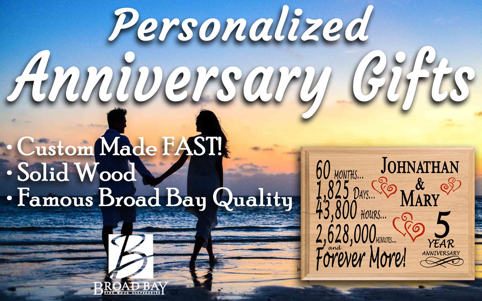 Personalized 5th Anniversary Gift Plaque - Traditional Wooden Couple's ...