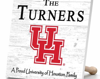 Houston Cougars Proud Family Sign - Personalized Family Name Wood Plaque - Officially Licensed Square Decor