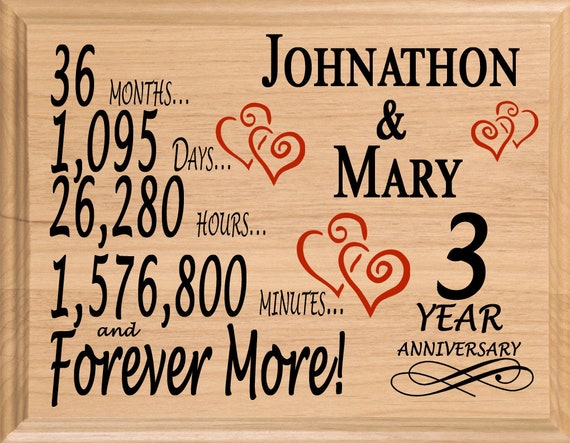 3 Year Anniversary Gift PERSONALIZED 3rd Wedding Anniversary Gifts