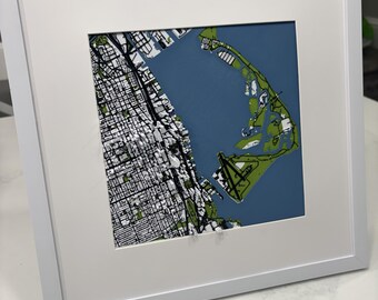 トロントウォーターフロントとセンターアイランドの地形図 – 額入りウォールアート