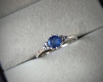 Rundschliff Blauer Saphir Ring - 925 Sterling Silber Versprechensring - September Birthstone Band