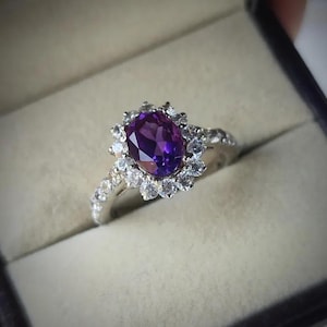 Ovaal geslepen amethistring – 925 sterlingzilveren belofte of trouwring – Amethist geboortesteensieraden – voorstel of verjaardagscadeau voor haar
