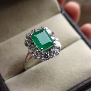 925 Sterling Silver Emerald Ring – Emerald Cut Gemstone, May Birthstone, Anniversary Gift for Her