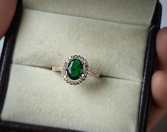 Ovaal geslepen smaragdgroene beloftering – 925 sterlingzilver – geboortesteen mei verlovingsring cadeau voor haar