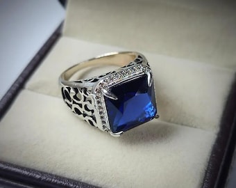 Cushion Cut Blue Sapphire Ring – 925 Sterling Silver Promise & Engagement Ring for Her