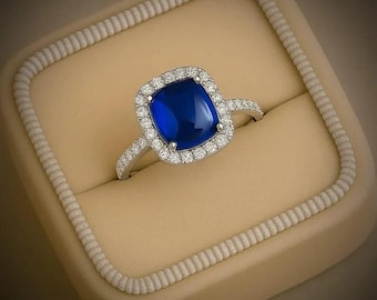 Cushion Cut Blue Sapphire Ring – 925 Sterling Silver Promise Ring – Sapphire Engagement or Proposal Ring – Birthday Gift for Her