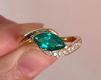 Marquise Cut Emerald Promise Ring – 925 Sterling Silver May Birthstone Ring – Emerald Engagement or Proposal Ring – Birthday Gift for Her