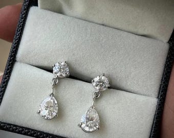 Pear Cut Moissanite Drop Earrings – 925 Sterling Silver April Birthstone, Anniversary Gift for Her