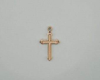14K Gold Plated Cross Pendant: Stainless Steel Religious Charm