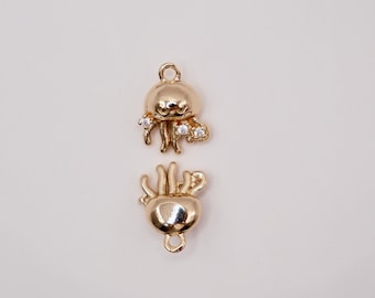 Gold Jellyfish Charm Pendant: Rhinestone Ocean Jewelry Supply