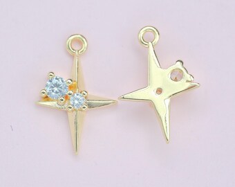A gold star pendant, zircon pendant,diy bracelet necklace component