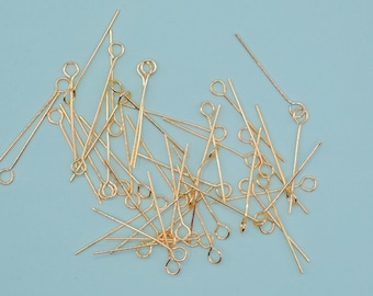 Alfileres de bola rellenos de oro de 18 quilates - Suministros para aretes y pulseras (50 unidades)