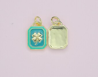 Gold Enamel Lucky Grass Charm - 1 Pcs 18K Gold Filled Pendant for Jewelry Crafting