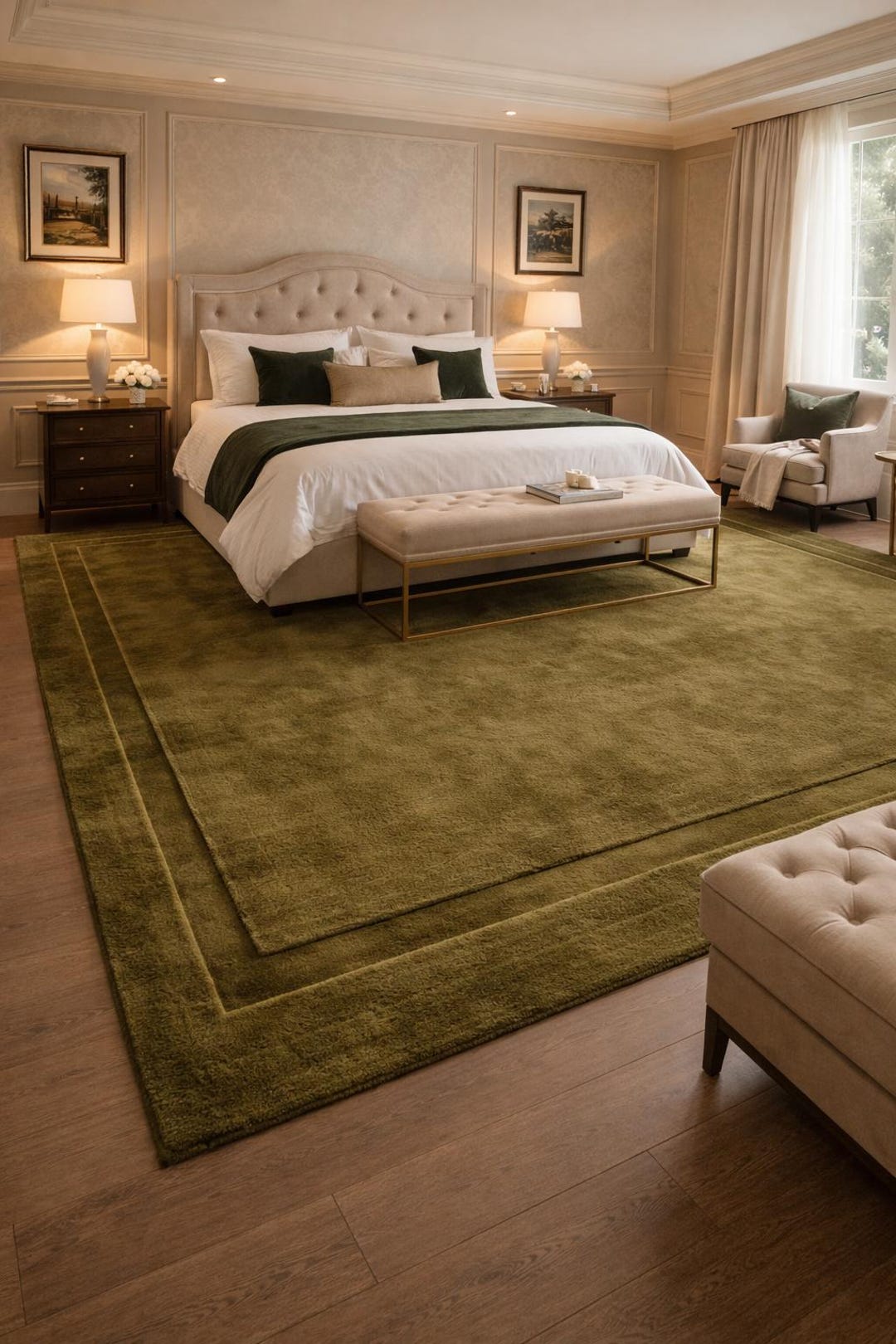 Hand Tufted Olive Green Wool Area Rug – Modern Minimalist High Low Pile ...