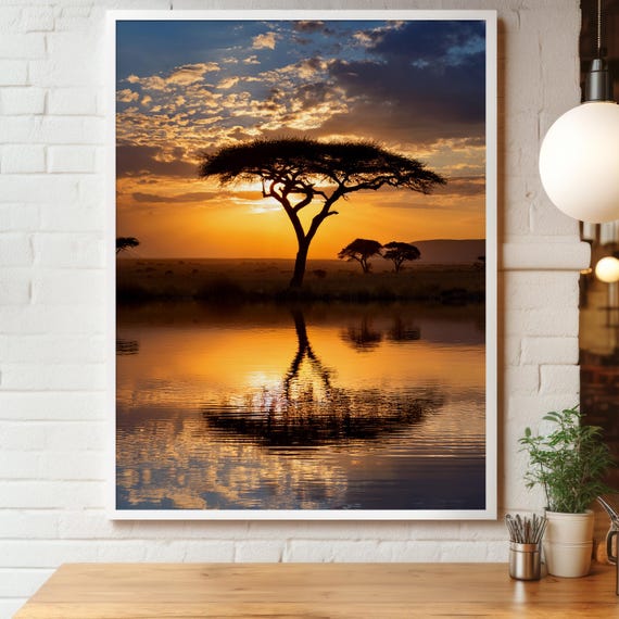 Masai Mara Sunset Photo Bundle (3 Vertical) – Acacia Tree Safari Prints, Golden Hour Savanna Wall Art, African Landscape Photography