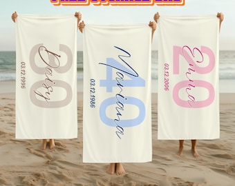 Custom Birthday Party Beach Towel,Personalized Girls Trip Pool Towel,Vacation Gift,Birthday Gift Idea,50th/40th/30th Birthday Beach Towel