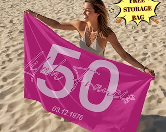 Custom Birthday Party Beach Towel,Personalized Girls Trip Pool Towel,Vacation Gift,Birthday Gift Idea,50th/40th/30th Birthday Beach Towel