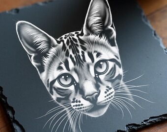 Juego de 4 archivos de grabado de gato de Bengala – Láser PNG 4000x4000 – Pizarra y madera