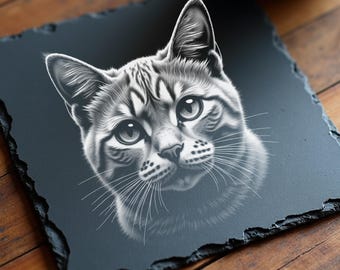 Juego de 4 archivos de grabado de gato británico de pelo corto – Láser PNG 4000x4000 – Pizarra y madera
