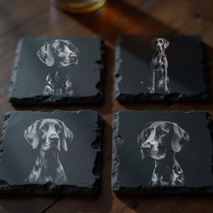 SET VAN 4 German Pointer Gravure Afbeeldingen – Commerciële Licentie – Zwart op Wit – Laser PNG (Leisteen & Hout)