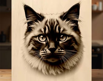 Juego de 4 archivos de grabado láser de gato Ragdoll | PNG 4000x4000 | Blanco y negro | Ilustraciones de razas de gatos