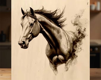 Horse engraving file, horse head Svg, realistic horse art design, laser engraving cutting board wall decor, Glowforge file