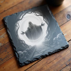 The Eternal Call – Dark Fantasy Lasergravure Poort PNG | Mystieke Schedelgang | Geschikt voor Leisteen & Hout