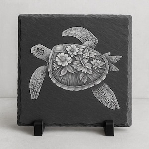 Png Svg Laser file Sea Turtle Engraving on Slate  Laser Ready Digital Download  Ocean Animal Wall Art - High Resolution 300 DPI