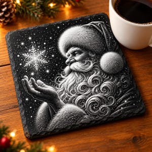 Christmas Set of 3 – Santa Claus PNG for Laser Engraving | Slate Coasters | Glowforge | LightBurn | xTool | 300 DPI Digital File