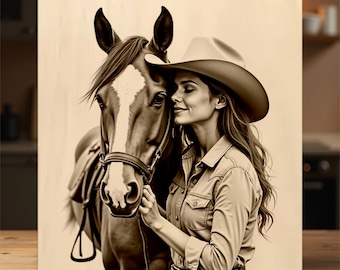 Set of 16 Western Cowgirl & Horse Pencil Sketch Illustrations – Laser Engraving PNG