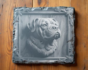 Juego de 1 – Bulldog americano grabado láser 3D | PNG en escala de grises | Retrato en pizarra