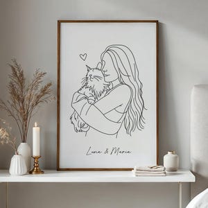 Dog and Owner Portrait, Custom Digital Portrait From Photo, Personalized Girl and Dog Line Art Drawing, Dog Mum Gift, Gift for Her
