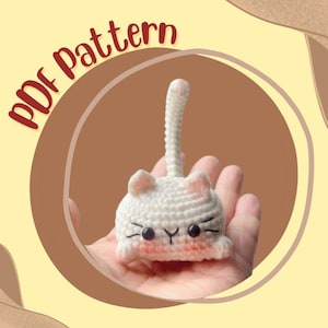 No Sew Bun Cat Crochet Pattern, Cat Loaf Amigurumi, Cute Kitten, Kawaii Animal Plush Toy DIY, Cat Bun Long Tail Pattern, Easy Quick